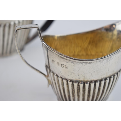 558 - Victorian silver 3 piece bachelor tea set with ebonised handle, London 1892 (3), total weight 575.8 ... 