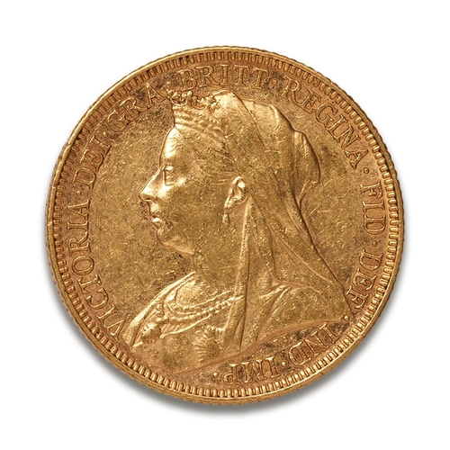 108 - FULL Sovereign gold coin 1897 Queen Victoria, Mint mark M for Melbourne