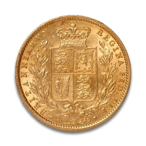 109 - FULL shield back Sovereign gold coin 1862, young head Queen Victoria