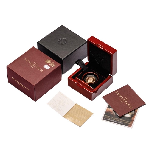 115 - Piedfort FULL gold Sovereign coin 15.97g 2019, numbered certificate, polished wooden box, plus outer... 