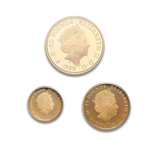 116 - 2021 Three coin proof gold Britannia set comprising £50 / £20 & £10 coins.  Fine gold .999, total go... 