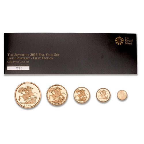 117 - The Sovereign 2015 Five Coin set, fifth portrait - first edition - proof sovereign set  in 22ct gold... 