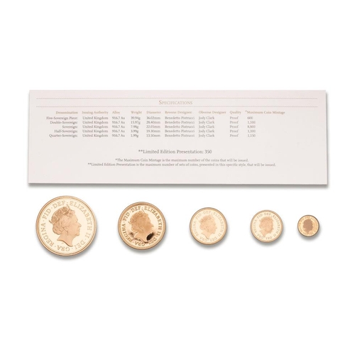 117 - The Sovereign 2015 Five Coin set, fifth portrait - first edition - proof sovereign set  in 22ct gold... 