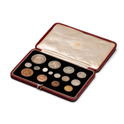 122 - 1937 George VI cased proof set Crown to farthing plus maundy, 15 coins.