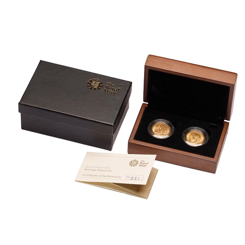 123 - Two FULL sovereign gold coin portrait set with numbered certificate, and wooden presentation case.  ... 