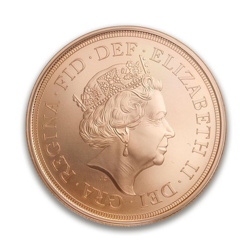 124 - Five sovereign / £5 22ct gold coin 2019, weight 40g.  With polished wooden presentation box, certifi... 