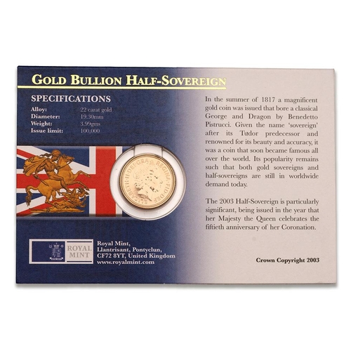 127 - HALF Sovereign gold coin 2003, on card.