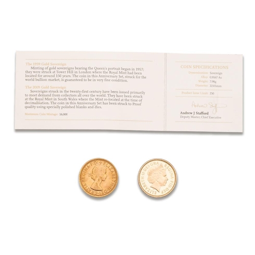 132 - Two x FULL sovereign gold coin set - 2009 50th anniversary.  Dated 1959 & 2009, complete with certif... 