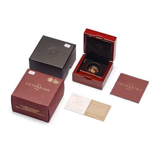 145 - FULL gold sovereign coin, 2017, with wooden case, inner and outer box, numbered certificate & bookle... 