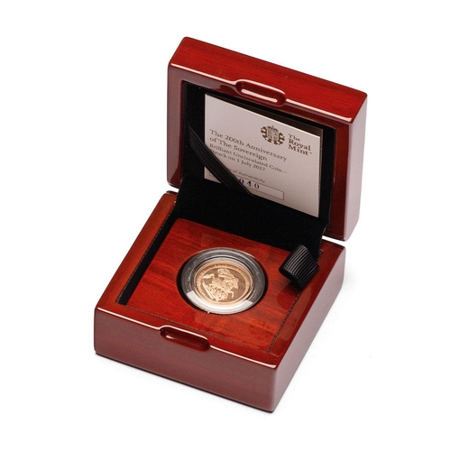 145 - FULL gold sovereign coin, 2017, with wooden case, inner and outer box, numbered certificate & bookle... 