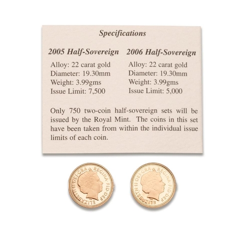 146 - Two x proof gold HALF sovereign coins, complete with numbered certificate.