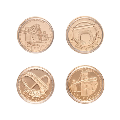 6 - 4 x £1 'Bridges' 22ct gold proof coin set, 2004 - 2007.  All with individual numbered certificates (... 