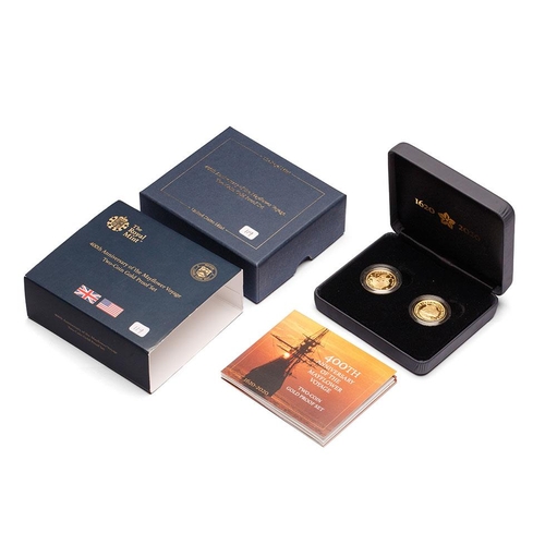 62 - Two Coin Gold Proof Set- 400th Anniversary of the Mayflower Voyage - Weight 7.8g each, fine gold .99... 