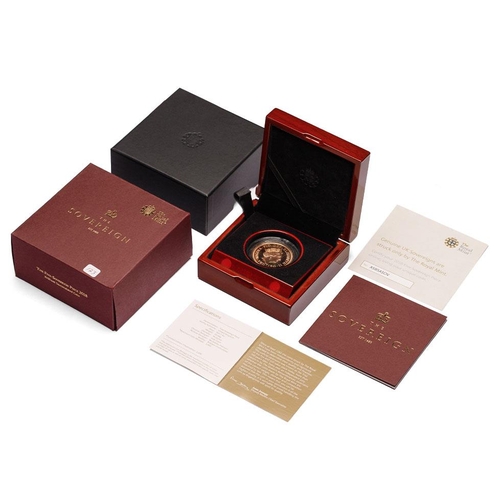 63 - Five sovereign / £5 22ct gold coin 2018, weight 40g.  With polished wooden presentation box, certifi... 