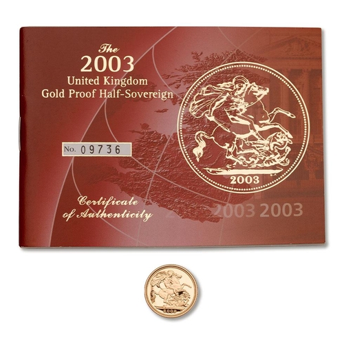 70 - HALF Sovereign proof gold coin 2003, with numbered certificate.