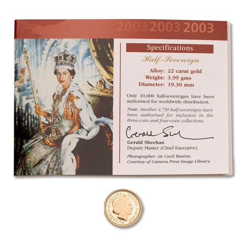 70 - HALF Sovereign proof gold coin 2003, with numbered certificate.