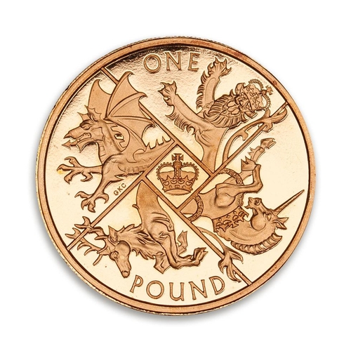 81 - 2016 proof 22ct gold last 'round pound' £1 coin, 19.6g, with numbered certificate, polished wooden p... 