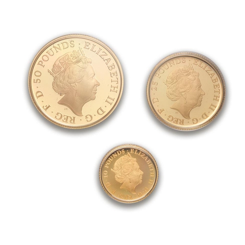 83 - 2020 Three coin proof gold Britannia set comprising £50 / £20 & £10 coins.  Fine gold .999, total go... 