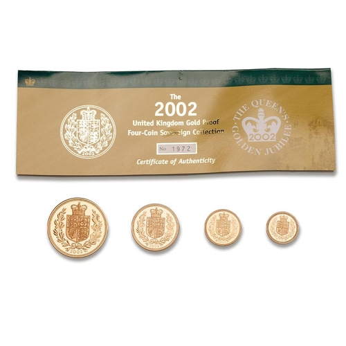 84 - 2002 Sovereign proof four Coin set - gold proof coin set in 22ct gold - £5 (5 x sovereign), double s... 