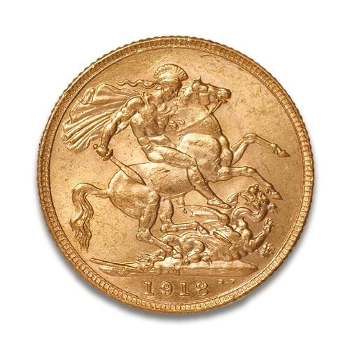 85 - FULL sovereign gold coin, George V, 1918.  Mint mark I for India