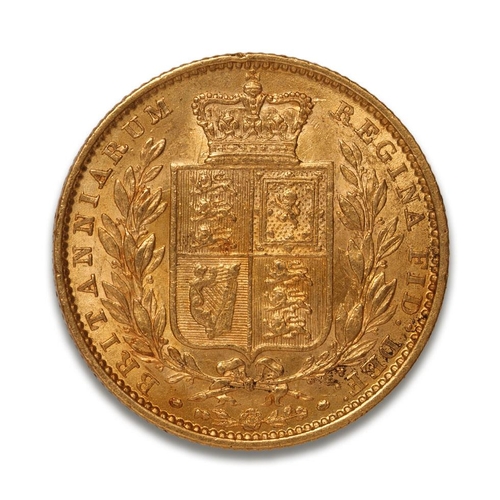 90 - FULL gold shield back sovereign coin 1851, Queen Victoria young head.