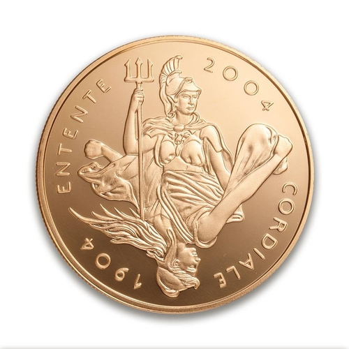 Five sovereign / £5 proof 22ct gold coin - Entente Cordiale 2004, weight 40g.  With presentation box & numbered certificate.