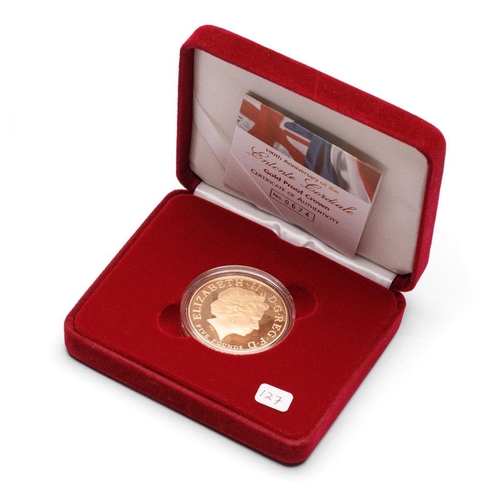 98 - Five sovereign / £5 proof 22ct gold coin - Entente Cordiale 2004, weight 40g.  With presentation box... 