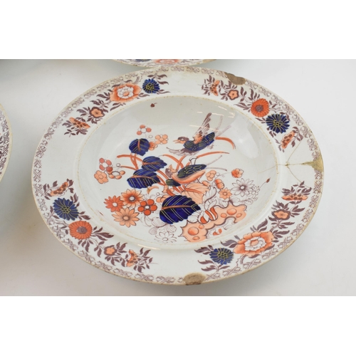 102 - A group of early 19th century Masons Ironstone China brown transfer-printed and hand-painted soup di... 