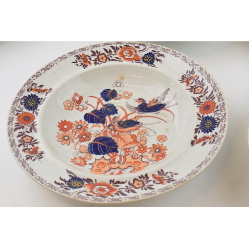 102 - A group of early 19th century Masons Ironstone China brown transfer-printed and hand-painted soup di... 