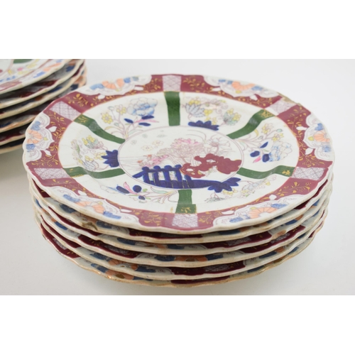 103 - An early 19th century Masons Ironstone China brown/red transfer-printed and hand-painted part dinner... 