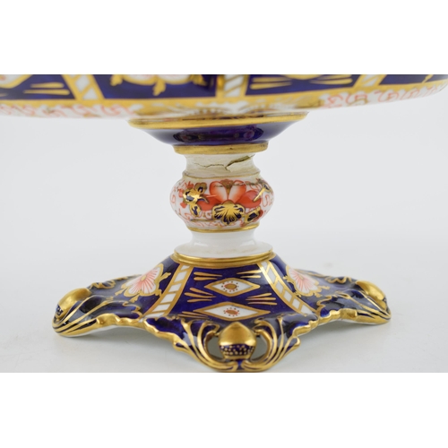 11 - Royal Crown Derby Imari cakestand with acorn handles, 27cm wide (restored).