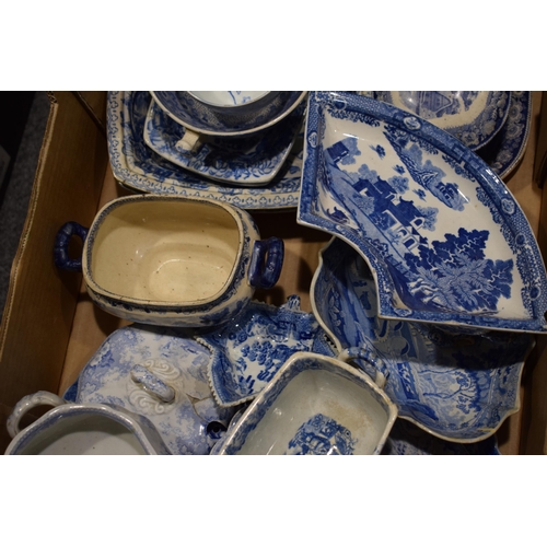 113 - A group of early 19th century British blue and white transfer printed pottery wares to include Spode... 