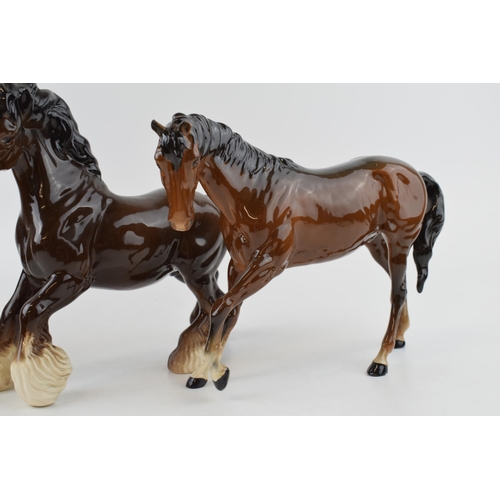 132 - Beswick horse to include a brown cantering shire (RD backstamp), gloss brown Spirit of Youth and mat... 