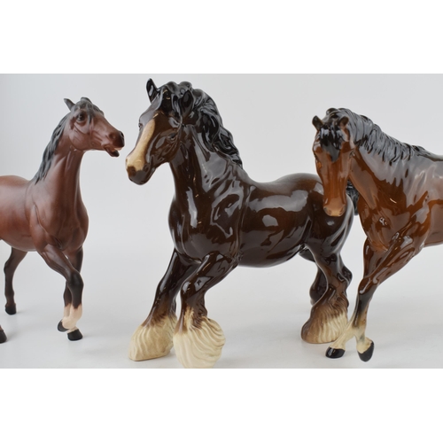 132 - Beswick horse to include a brown cantering shire (RD backstamp), gloss brown Spirit of Youth and mat... 