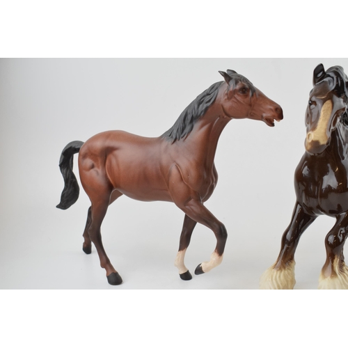 132 - Beswick horse to include a brown cantering shire (RD backstamp), gloss brown Spirit of Youth and mat... 