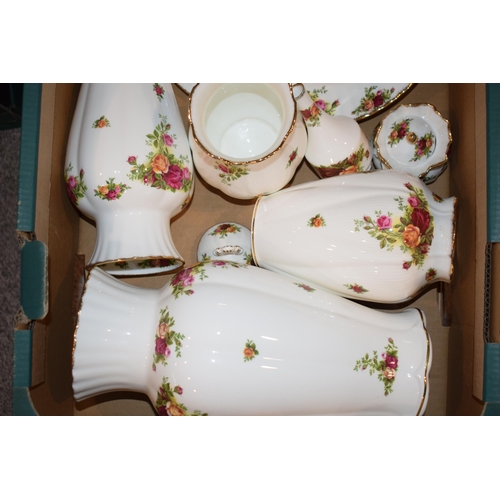 249 - Royal Albert Old Country Roses to include large vases, a clock plate, coasters and others (15).