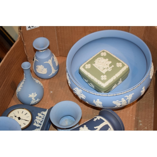 266 - Wedgwood Jasperware in varying colours to include blue, green and cobalt blue to include a pedestal ... 