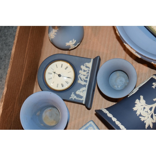 266 - Wedgwood Jasperware in varying colours to include blue, green and cobalt blue to include a pedestal ... 