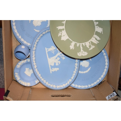 267 - Wedgwood Jasperware in varying colours to include blue, green and black to include an oval plaque, a... 