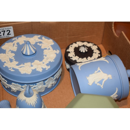 272 - A collection of Wedgwood Jasperware items to include blue, green and black items. (6)