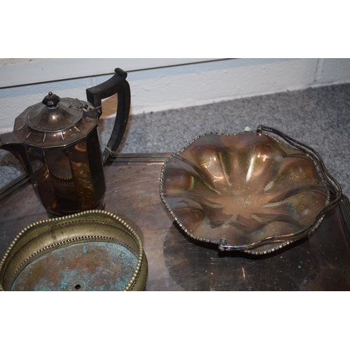 285 - A collection of silver-plated items to include a large Art Deco tray together with a teapot and thre... 