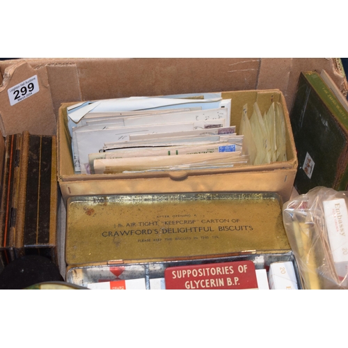 299 - A good collection of vintage stamps, cigarette cards, cigarette packets, tins and other ephemera. (Q... 