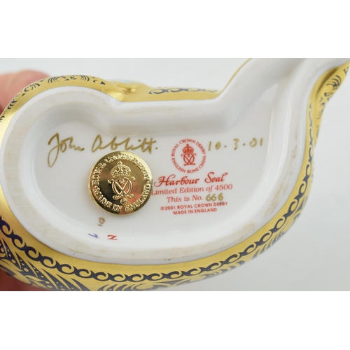 30 - Royal Crown Derby paperweight, Harbour Seal, 15cm, number 666 of a limited edition of 4,500, gold st... 