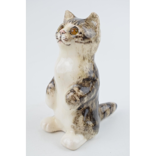 40 - Winstanley pottery cat, standing on its hind legs, with glass eyes, 15cm tall.