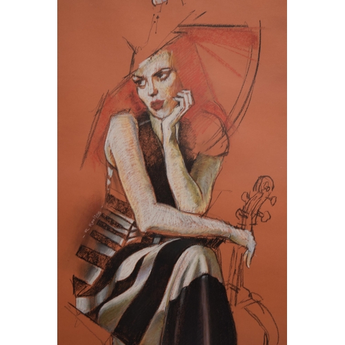 626 - Contemporary Art: Roger Keeling RBSA pastel drawing 'Burlesque', framed and mounted, in engraved fra... 