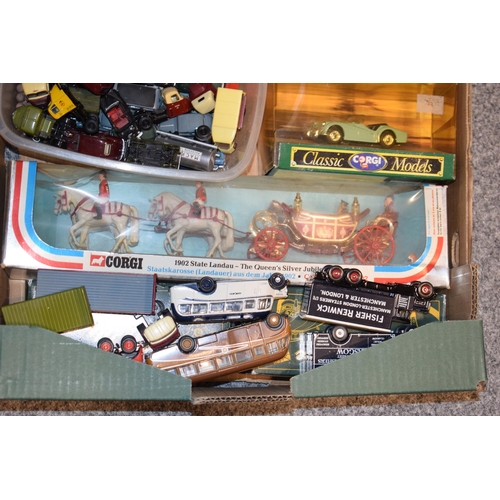 675 - A collection of vintage and contempory die-cast and model vehicles to include railway 00 scale cars ... 