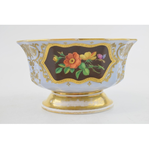 84 - A mid-19th century hand-painted porcelain footed bowl with raised and jeweled vignettes of floral sp... 