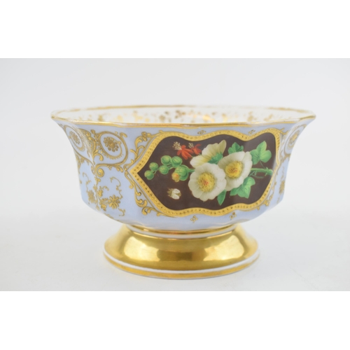 84 - A mid-19th century hand-painted porcelain footed bowl with raised and jeweled vignettes of floral sp... 