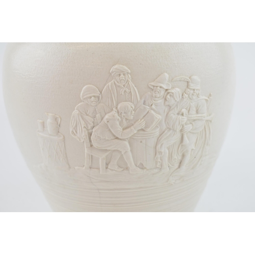 86 - An early 19th century feldspathic porcelain large tavern scene jug with blue collar, c. 1810-20. 23 ... 