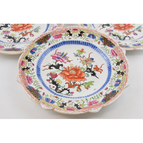 98 - A set of six early 19th century Masons Ironstone China transfer-printed and hand-painted moulded des... 